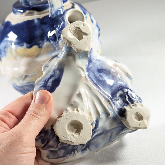 Sassy handmade teapot on stand, hand built ceramic tea pot summer clouds - Picture 15 of 15